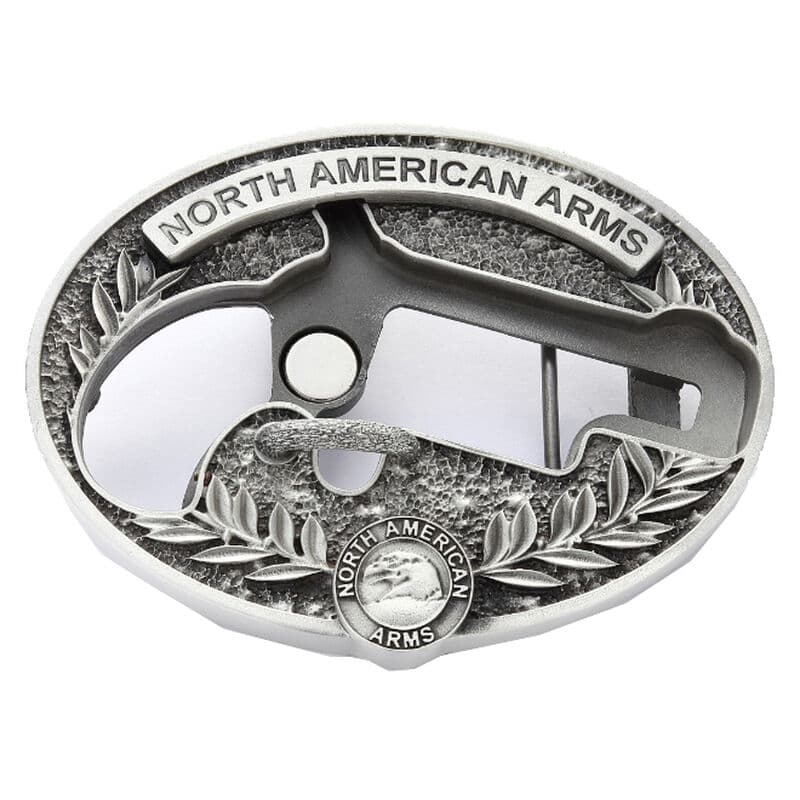 North American Arms Long Rifle Oval Ornate Belt Buckle Holster Custom Firearm Carry Position Silver/Black