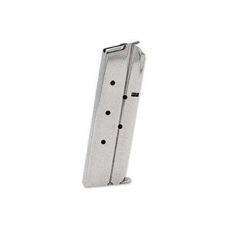 This stainless 10mm magazine is designed for Kimber Custom and Pro models. Pre-drilled for base pad installation. 1911 MAGAZINE SPECIFICATIONS Type: Magazine Caliber: 10mm Capacity: 8Rd Color: Silver Fit: Kimber Custom and Pro