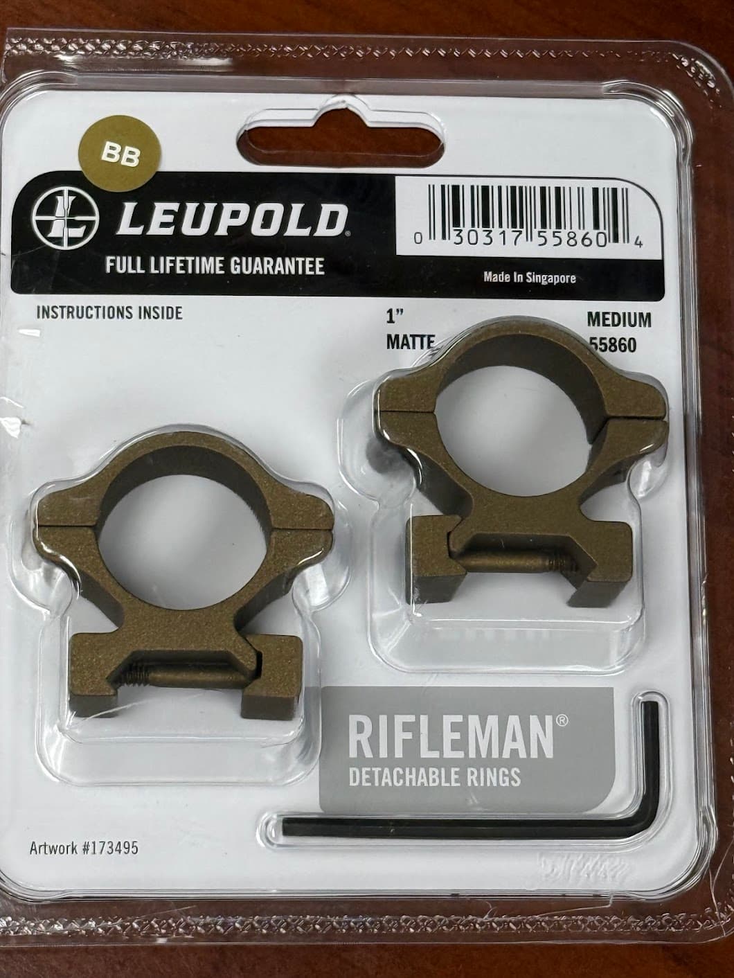 LEUPOLD RIFLEMAN  MEDIUM  1" 55860-BB BURNT BRONZE SCOPE RINGS