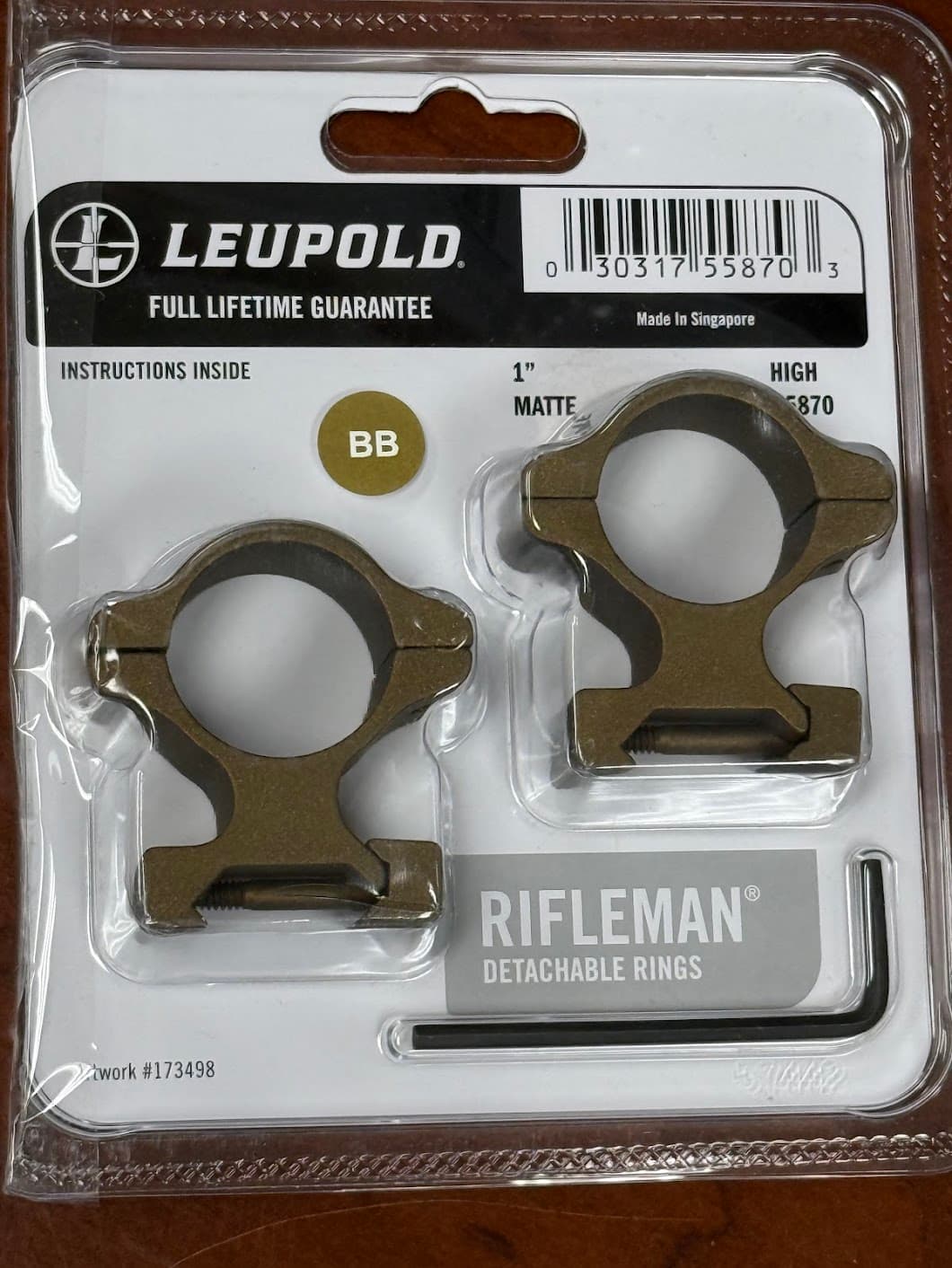 LEUPOLD RIFLEMAN HIGH 1" 55870-BB BURNT BRONZE SCOPE RINGS