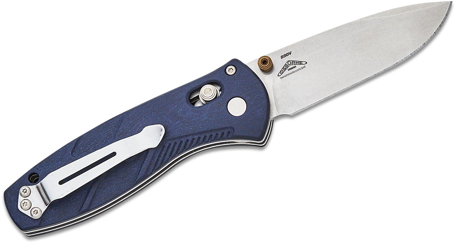 Benchmade 585-03 Mini Barrage AXIS-Assisted Folding Knife 2.91" S30V Satin Drop Point Plain Blade, Blue Canyon Richlite Handles