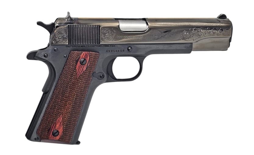 COLT 1911 GOVERNMENT CLASSIC 45ACP 5IN 7RD BLACK DLC/GOLD SCROLL O1911C-AUTOBLKGLD