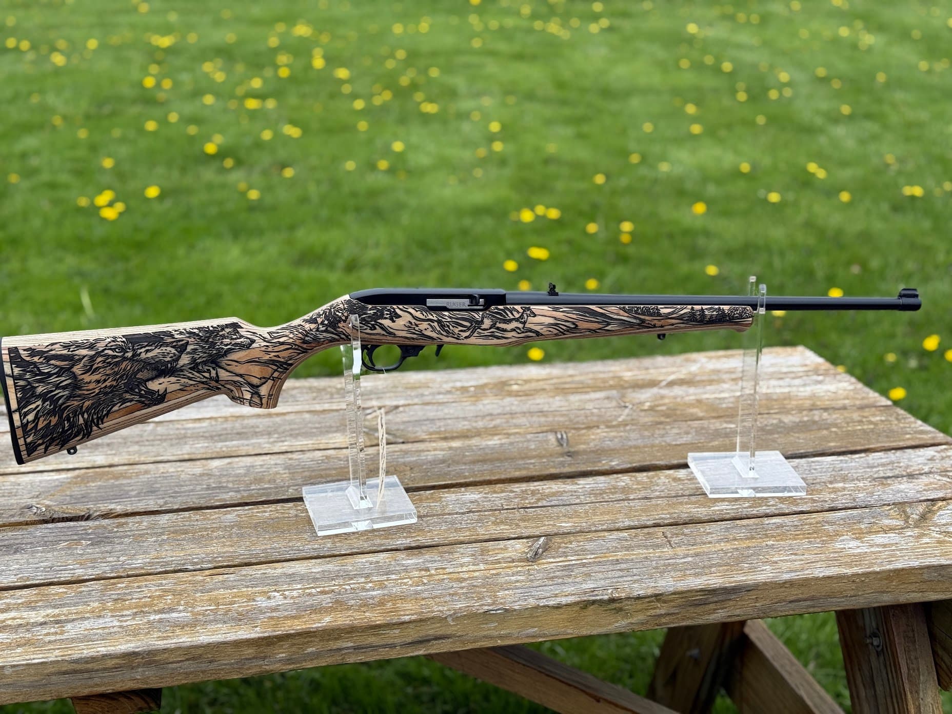 Ruger 10/22 Carbine Wolf Engraved Wood Laminate / Blued .22 LR 18.5" Barrel 10-Rounds