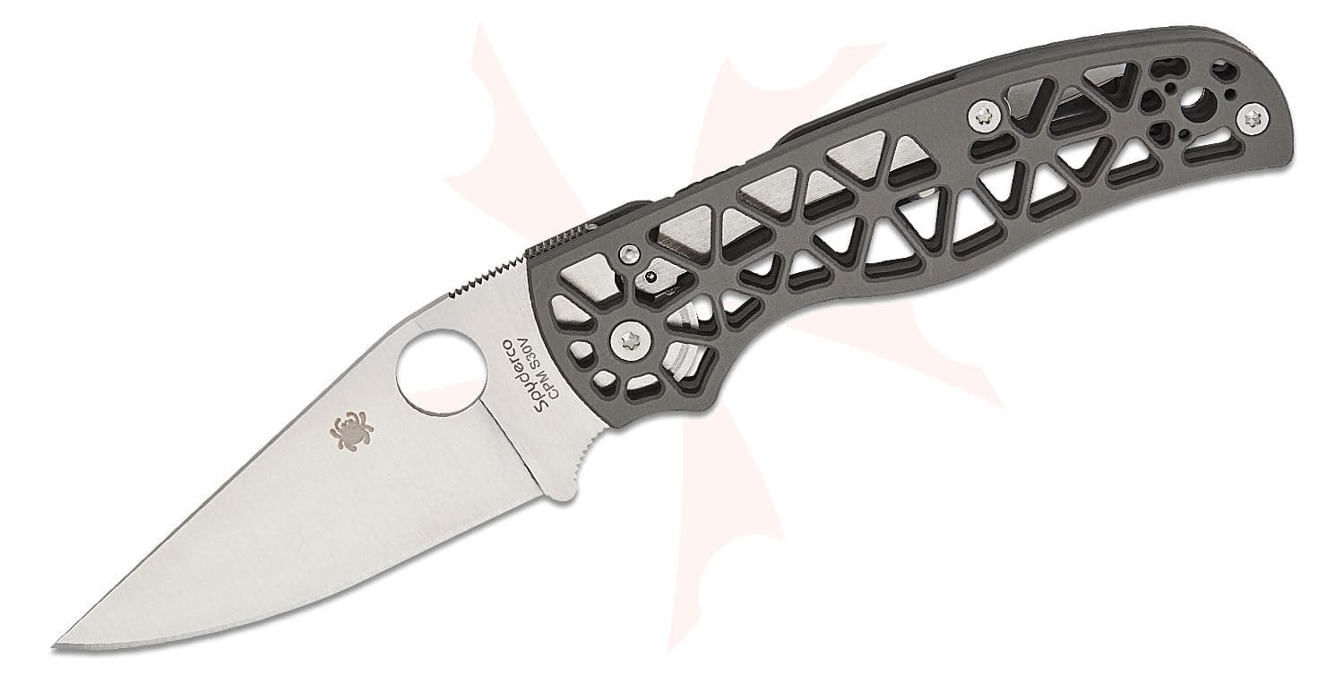 Spyderco Edgerati Compression Lock Folding Knife 3.57" CPM-S30V Satin Plain Blade, Gray Skeletonized Aluminum Handles - C266ALP