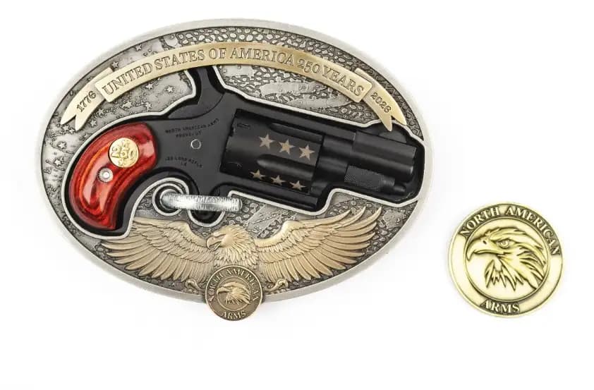 North American Arms NAA 250th Anniversary USA Belt Buckle NAM MIN-REV 22LR 1.125 BBO