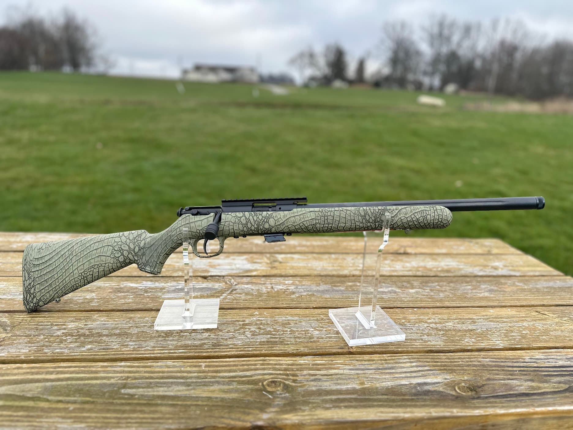 Savage Mark II FV-SR Landry Bolt Action Rimfire Rifle .22 LR 16.5" Barrel 5 Rounds Fluted and Threaded Barrel Gator Skin Camo Synthetic Stock Blued Finish 28717