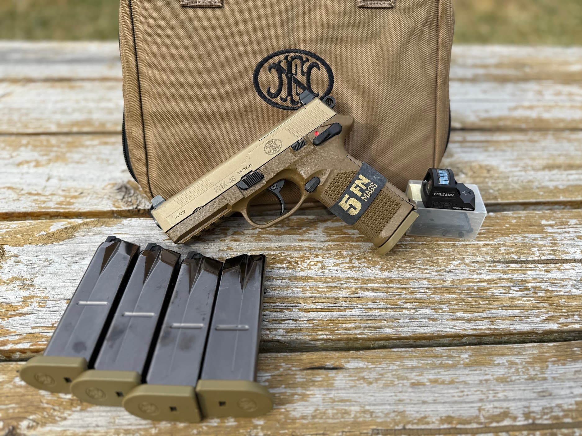 FN FNX-45T BUNDLE .45 ACP SEMI-AUTO HANDGUN W/HOLOSUN 407C, 5 MAGS