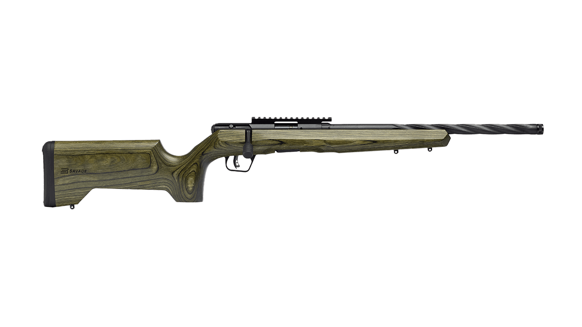 Savage Arms B Series Full Size 22 WMR 9+1 18" Matte Black Spiral Fluted Threaded BBL, Matte Black Carbon Steel Rcvr w/Pic Rail, OD Green Fixed Laminate Stock, Right Hand 70551